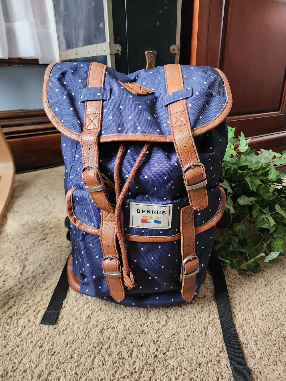Benrus Navy Star Canvas Backpack with Brown Trim